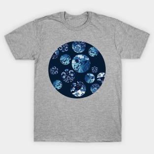 Japanese Abstract Collage Kuniyoshi Print Circles Indigo/Blue/Aqua T-Shirt